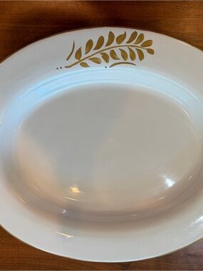 vintage Pottery Barn Sausalito Gold Leaf oval serving platter 18” long